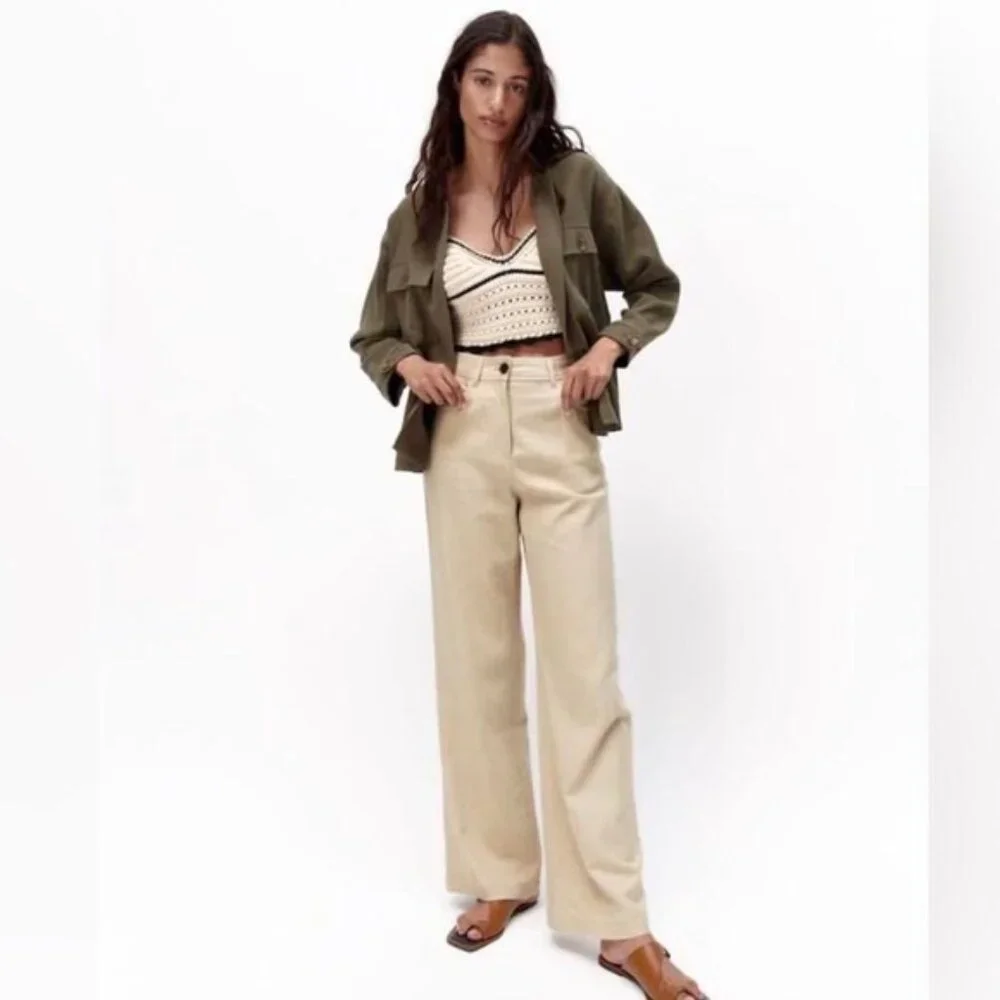 NWT ZARA Viscose Blend Ruffle Peplum Army Green Jacket Open Front 4968/068/M‎